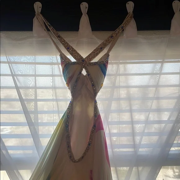 Multicolor Beaded Halter Floral Dress - Picture 4 of 7